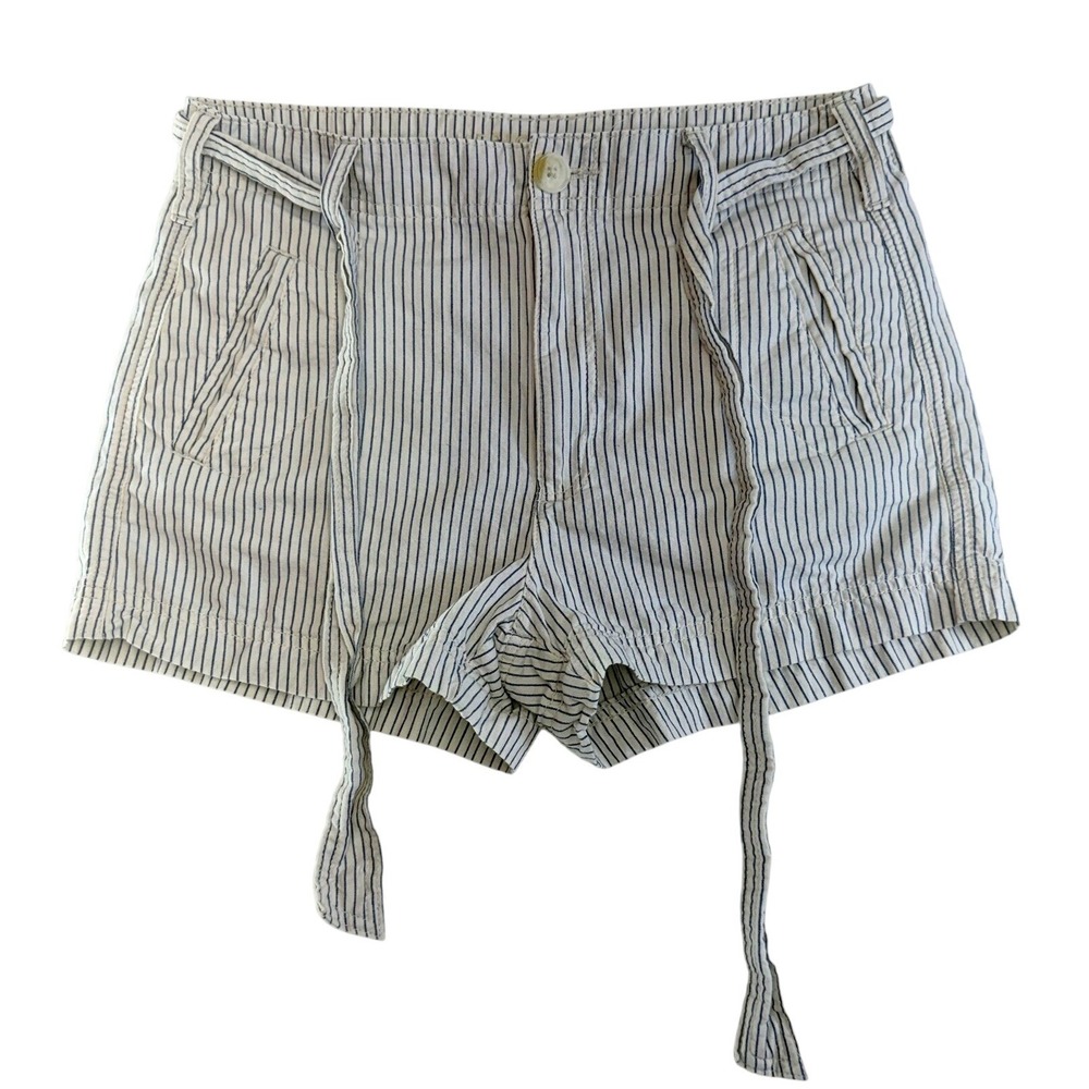 American Eagle Shorts Womens 4 Blue White Striped High Rise Belted Pinstripe